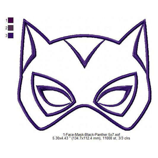 Black Panther Face Eye Mask Machine Embroidery Digitized Design Files