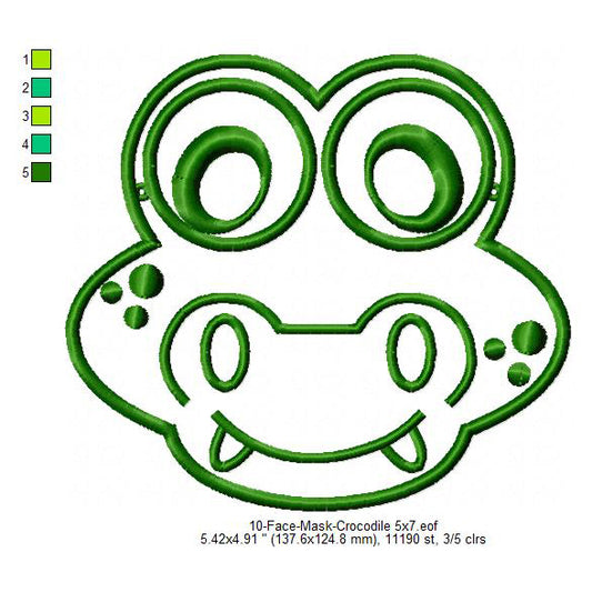 Crocodile Face Eye Mask Machine Embroidery Digitized Design Files
