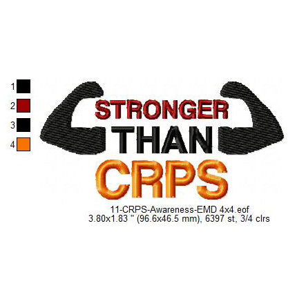Stronger Than CRPS Hand CRPS Awareness Slogans Machine Embroidery Digitized Design Files