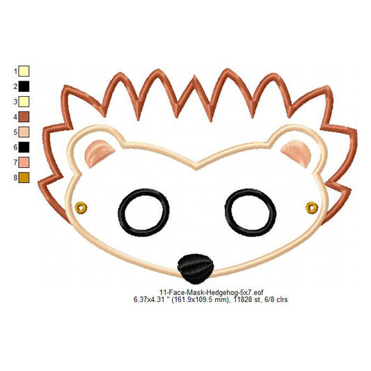 Hedgehog Face Eye Mask Machine Embroidery Digitized Design Files