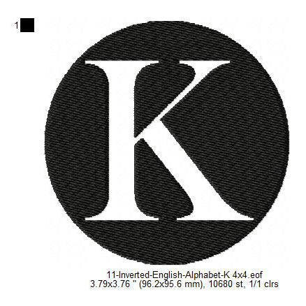 K English Alphabets Lettes Machine Embroidery Digitized Design Files