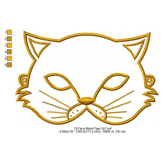 Tiger Face Eye Mask Machine Embroidery Digitized Design Files