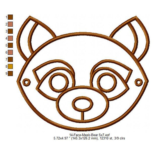 Bear Face Eye Mask Machine Embroidery Digitized Design Files