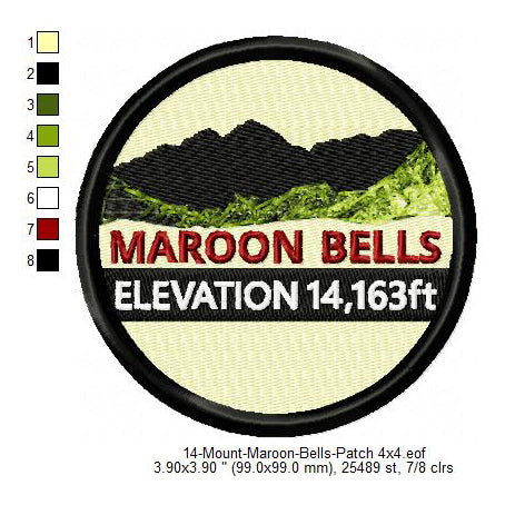 Mount Maroon Bells Mountains Merit Badge Machine Embroidery Digitized Design Files