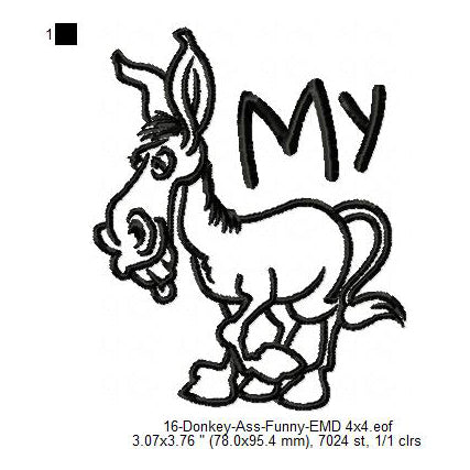 Donkey My Ass Line Art Machine Embroidery Digitized Design Files