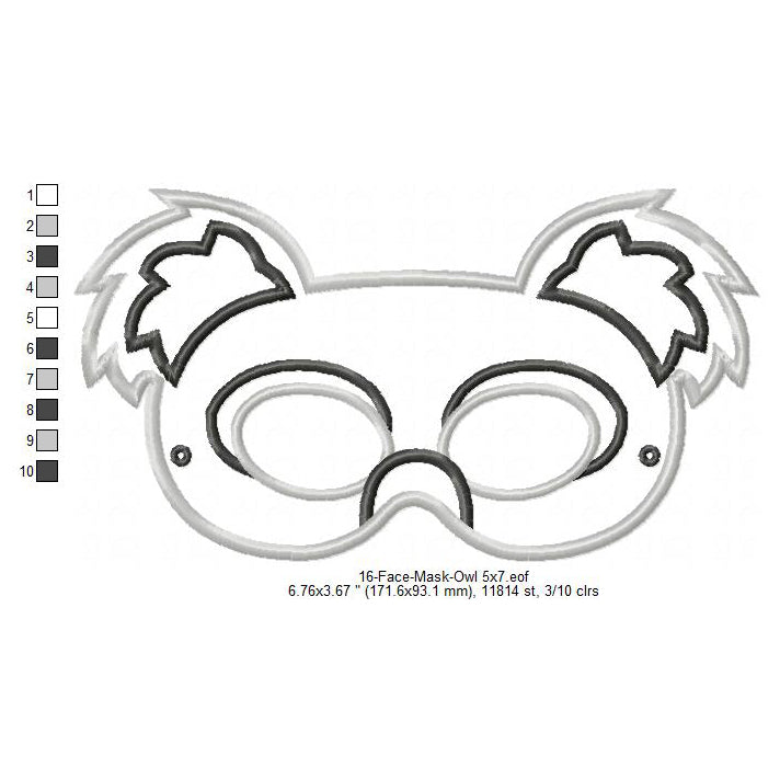 Owl Face Eye Mask Machine Embroidery Digitized Design Files