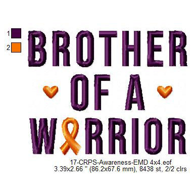 Brother of a Warrior Hand CRPS Awareness Slogans Machine Embroidery Digitized Design Files