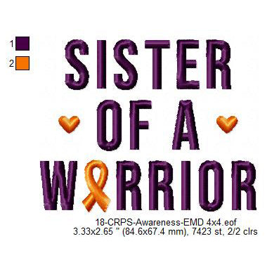 Sister of a Warrior Hand CRPS Awareness Slogans Machine Embroidery Digitized Design Files