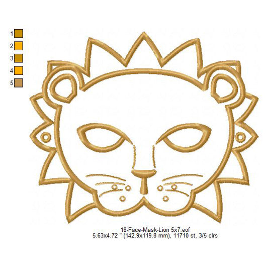 Lion Face Eye Mask Machine Embroidery Digitized Design Files