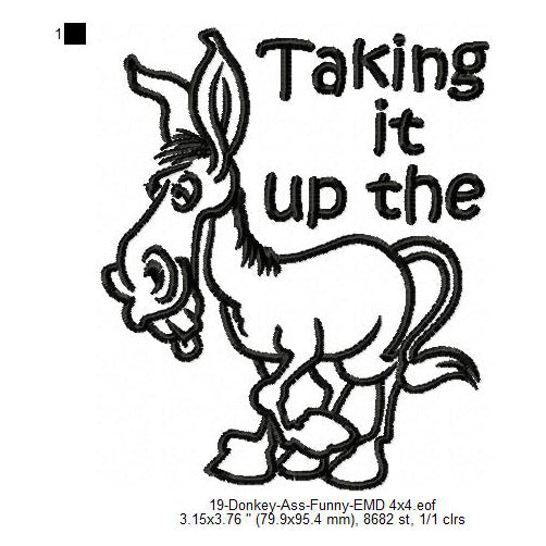 Donkey Taking it up the Ass Line Art Machine Embroidery Digitized Design Files