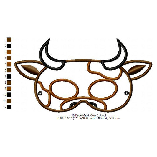 Cow Face Eye Mask Machine Embroidery Digitized Design Files
