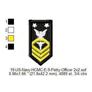 US Navy HCMC Hospital Corpsman E-9 Petty Officer Insignia Patch Machine Embroidery Digitized Design Files
