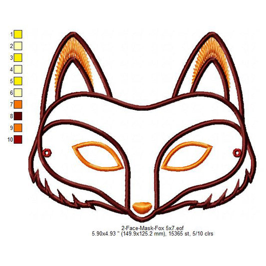 Fox Face Eye Mask Machine Embroidery Digitized Design Files