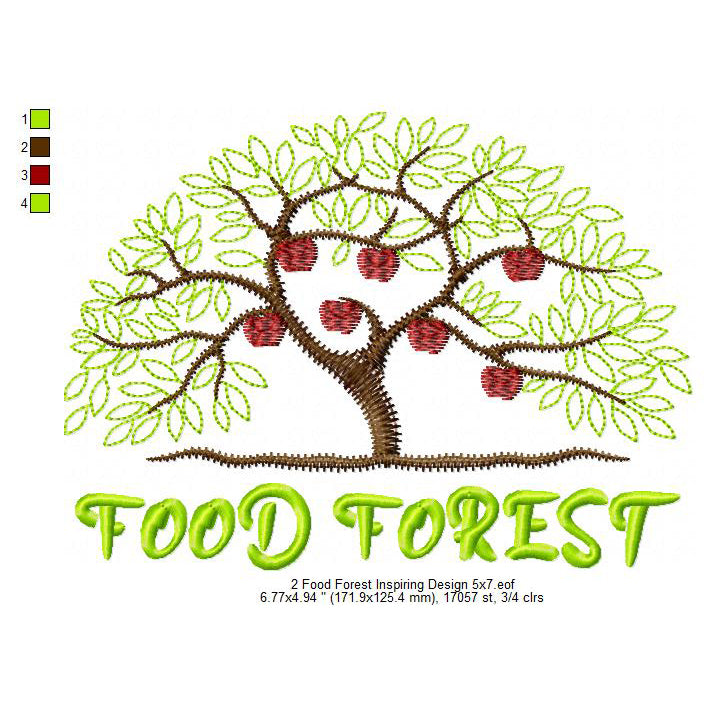 Food Forest Tree Inspiring Machine Embroidery Digitized Design Files
