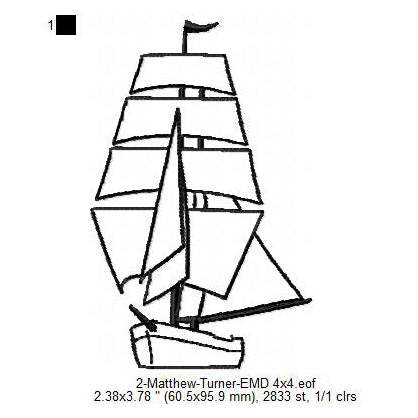 Matthew Turner Seaward Ship Silhouette Machine Embroidery Digitized Design Files