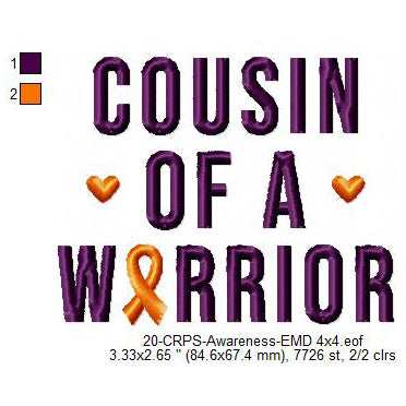 Cousin of a Warrior Hand CRPS Awareness Slogans Machine Embroidery Digitized Design Files