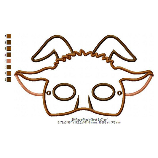 Goat Face Eye Mask Machine Embroidery Digitized Design Files