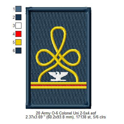 US Army O-6 Colonel Mess Uniform Insignia Symbols Emblems Patches Machine Embroidery Digitized Design Files