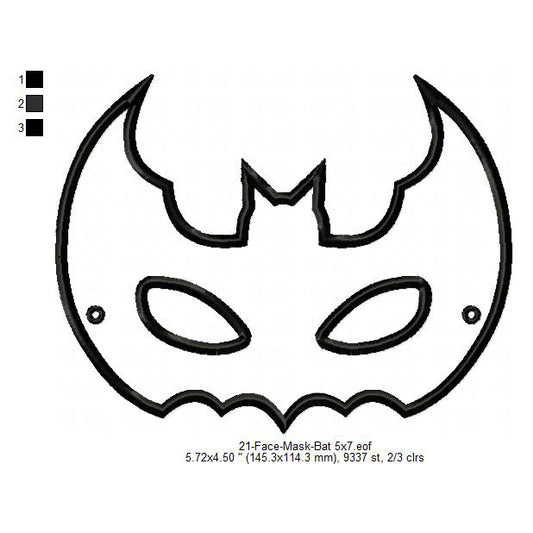 Bat Face Eye Mask Machine Embroidery Digitized Design Files