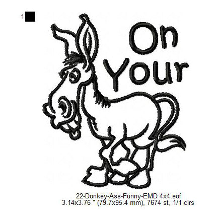 Donkey On Your Ass Line Art Machine Embroidery Digitized Design Files