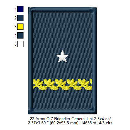 US Army O-7 Brigadier General Mess Uniform Insignia Symbols Emblems Patches Machine Embroidery Digitized Design Files