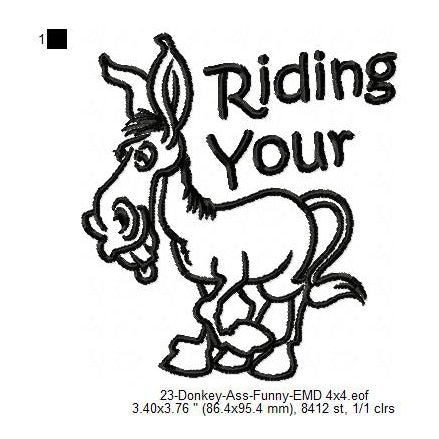 Donkey Riding Your Ass Line Art Machine Embroidery Digitized Design Files
