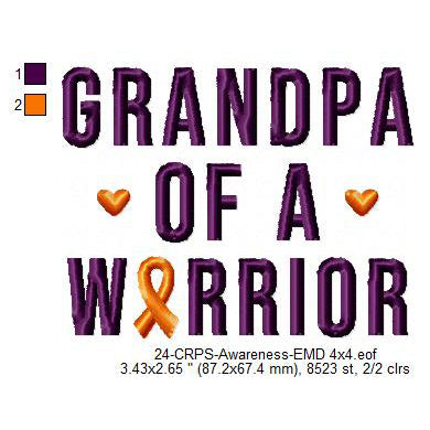 Grandpa of a Warrior Hand CRPS Awareness Slogans Machine Embroidery Digitized Design Files