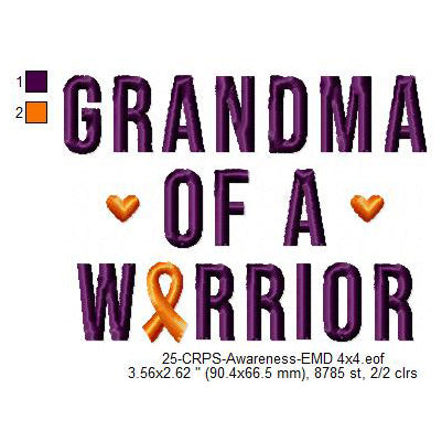 Grandma of a Warrior Hand CRPS Awareness Slogans Machine Embroidery Digitized Design Files