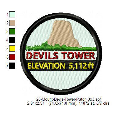 Mount Devis Tower Mountains Merit Badge Machine Embroidery Digitized Design Files