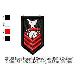 US Navy Hospital Corpsman HM1 Petty Officer Insignia Patch Machine Embroidery Digitized Design Files