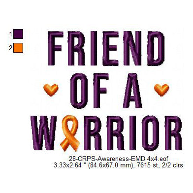 Friend of a Warrior Hand CRPS Awareness Slogans Machine Embroidery Digitized Design Files