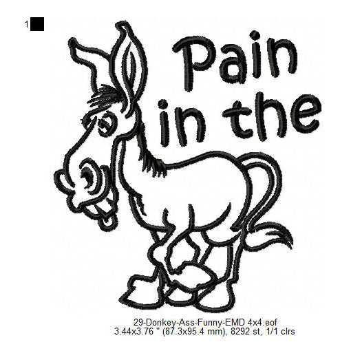Donkey Pain In The Ass Line Art Machine Embroidery Digitized Design Files