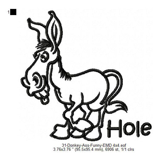 Donkey Ass Hole Line Art Machine Embroidery Digitized Design Files