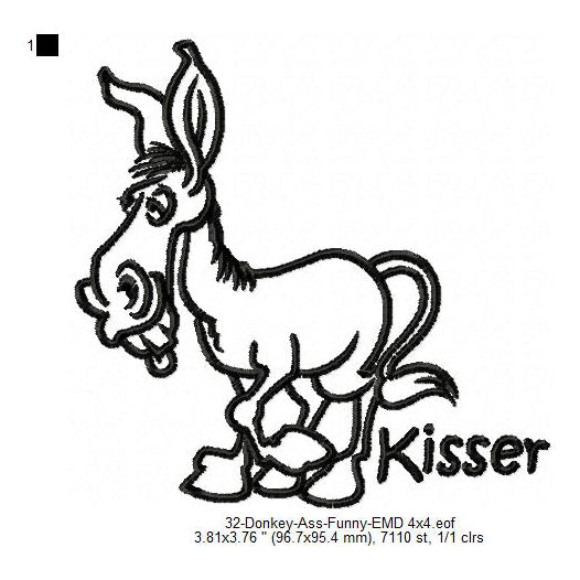 Donkey Ass Kisser Line Art Machine Embroidery Digitized Design Files