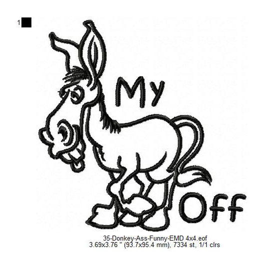 Donkey My Ass Off Line Art Machine Embroidery Digitized Design Files