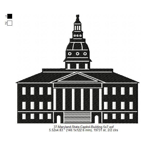 Maryland State Capital Building Silhouette Machine Embroidery Digitized Design Files