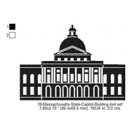 Massachusetts State Capitol Building Silhouette Machine Embroidery Digitized Design Files