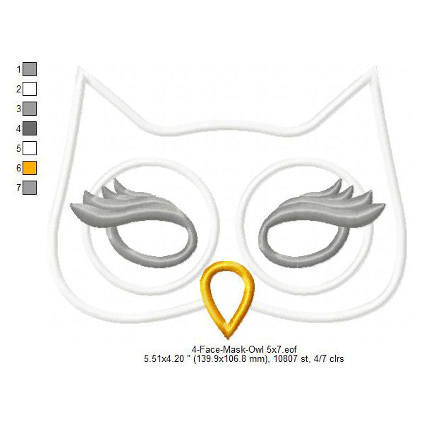 Owl Face Eye Mask Machine Embroidery Digitized Design Files