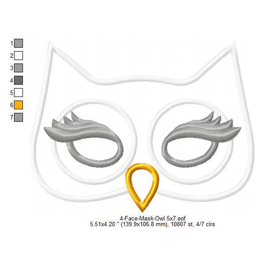 Owl Face Eye Mask Machine Embroidery Digitized Design Files