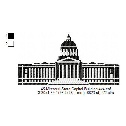 Missouri State Capitol Building Silhouette Machine Embroidery Digitized Design Files