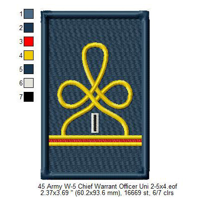 US Army W-5 Chief Warrant Officer Mess Uniform Insignia Symbols Emblems Patches Machine Embroidery Digitized Design Files