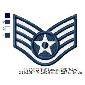 US Air Force USAF E5 Staff Sergeant Military Insignia Symbols Emblems Patches Machine Embroidery Digitized Design Files