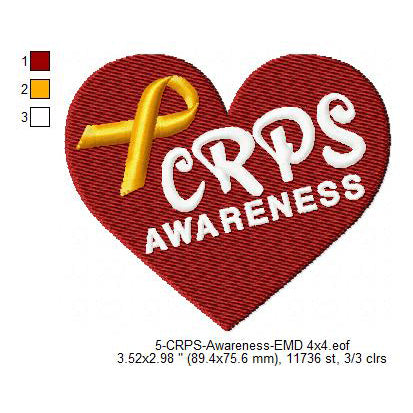 Hand CRPS Awareness Heart Ribbon Machine Embroidery Digitized Design Files
