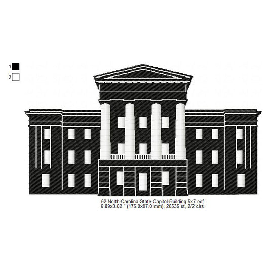 North Carolina State Capitol Building Silhouette Machine Embroidery Digitized Design Files