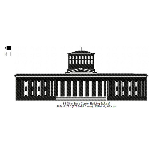 Ohio State Capitol Building Silhouette Machine Embroidery Digitized Design Files