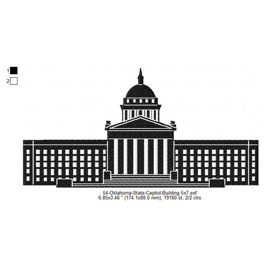 Oklahoma State Capitol Building Silhouette Machine Embroidery Digitized Design Files