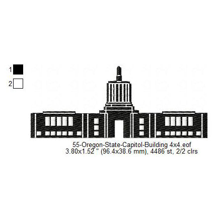 Oregon State Capitol Building Silhouette Machine Embroidery Digitized Design Files