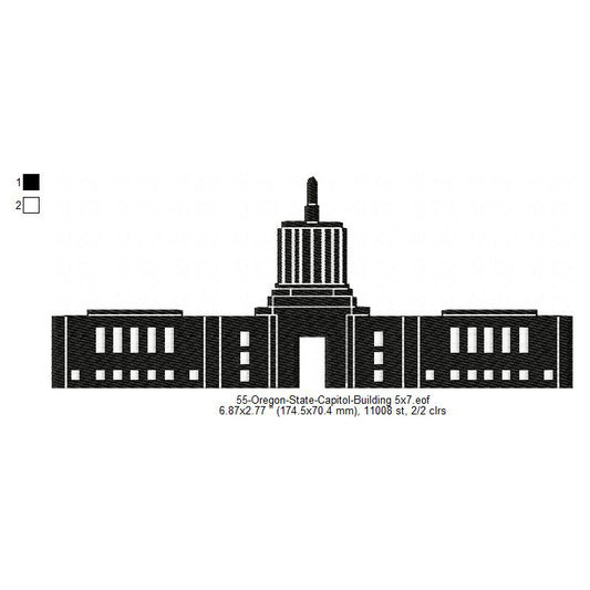 Oregon State Capitol Building Silhouette Machine Embroidery Digitized Design Files