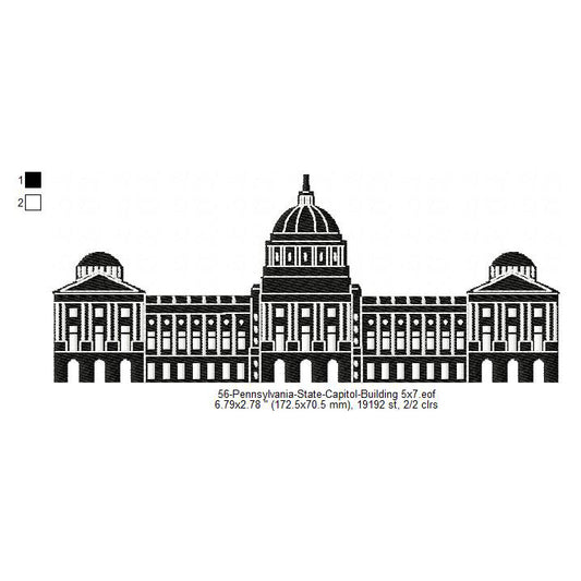 Pennsylvania State Capitol Building Silhouette Machine Embroidery Digitized Design Files