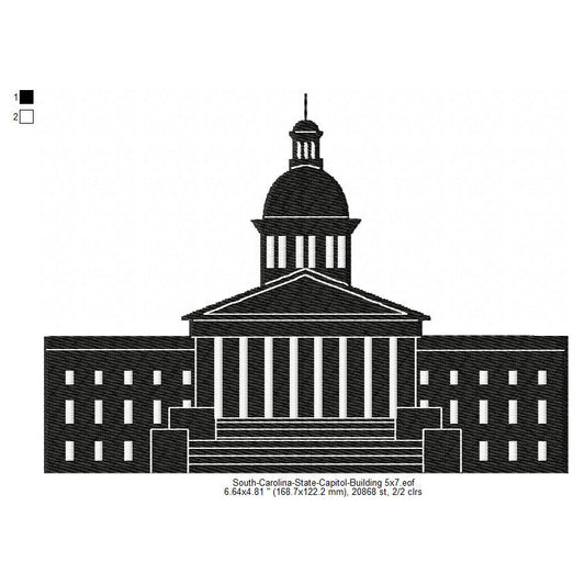 South Carolina State Capitol Building Silhouette Machine Embroidery Digitized Design Files